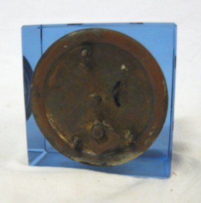 CLOCK; BLUE GLASS DESK CLOCK, 3 IN H ; ALL CLOCKS - 2