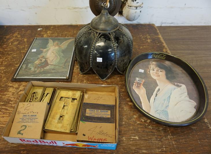LOT COKE TRAY, STENCIL SETS, HANGING FIXTURE, ETC (1 of 1)