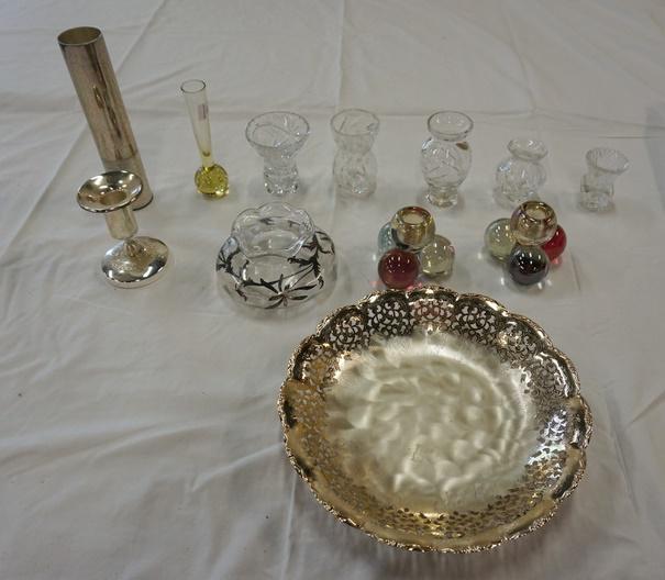 LOT SILVER PLATE, VASES, & CANDLE HOLDERS (1 of 1)