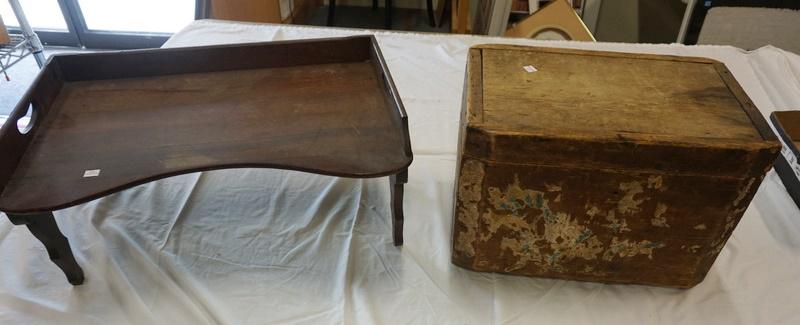 LOT WOODEN BED TRAY & BOX (1 of 1)