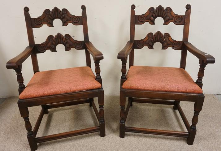 PR KITTINGER OF CARVED ARMCHAIRS: PAIR KITTINGER OF CARVED ARMCHAIRS