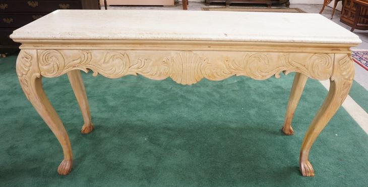 HENREDON CARVED & PAINTED MARBLE TOP CONSOLE (1 of 3)