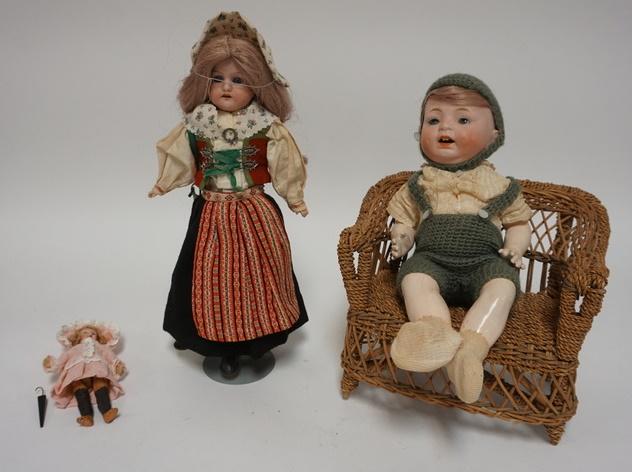 GRP OF 3 BISQUE HEAD DOLLS (1 of 5)