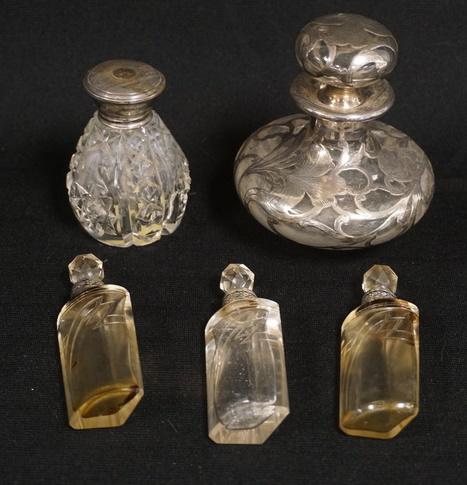 5 PERFUME BOTTLES W/ STERLING SILVER (1 of 1)