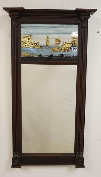 MAHOGANY FEDERAL MIRROR W/ REVERSE PAINTED TOP (1 of 2)