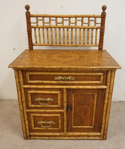 FOLK ART SMOKED BAMBOO & OAK WASH STAND (1 of 3)