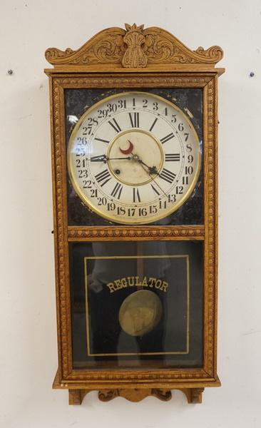PRESSED OAK REGULATOR CALENDAR CLOCK (1 of 2)