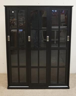 EBONIZED OAK MEDIA CABINET WITH SLIDING DOORS (1 of 2)