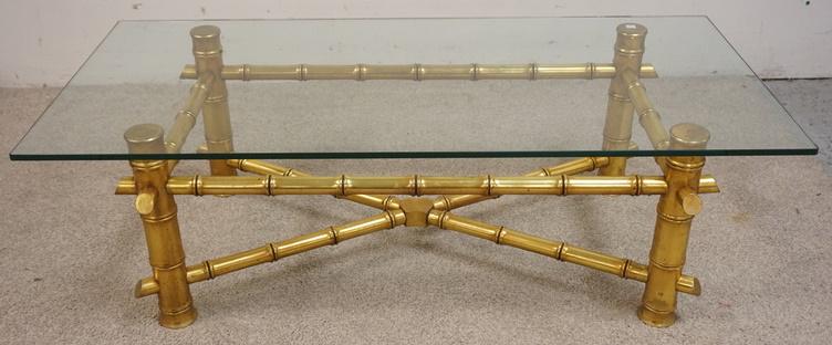BAMBOO TURNED GILT GLASS TOP COFFEE TABLE (1 of 1)