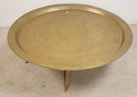LARGE ENGRAVED BRASS TRAY TABLE (1 of 2)
