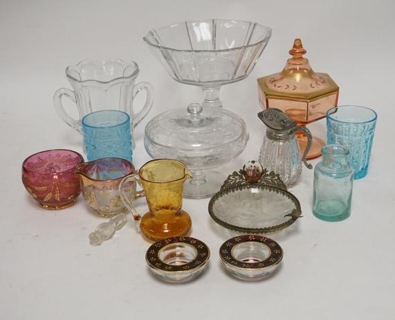 14 PC PATTERN GLASS ETC. CLEAR & COLORED (1 of 2)