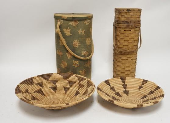 LOT- YARN BASKET, TALL HINGED BASKET, & 2 RYE GRASS (1 of 1)