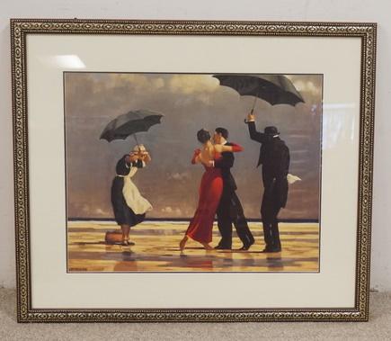 LARGE FRAMED PRINT OF PEOPLE DANCING IN THE RAIN (1 of 2)