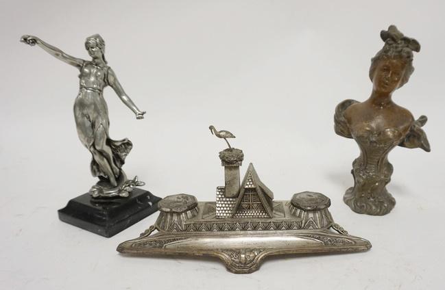 2 METAL STATUES & A FRENCH SOUVENIR INKWELL (1 of 2)