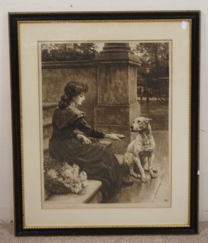 HERBERT DICKSEE ORGINAL ETCHING OF A WOMAN AND A PIT (1 of 4)