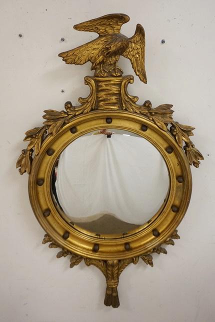 BULLSEYE MIRROR IN GILT FRAME W/ EAGLE CREST (1 of 2)