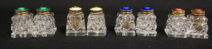 8 CUT SALT & PEPPER SHAKERS W/ STERLING SILVER ENAMELED (1 of 3)