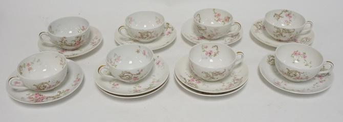 8 THEODORE HAVILAND LIMOGES CUP & SAUCER SETS: EIGHT THEODORE HAVILAND LIMOGES CUP & SAUCER SETS MADE FOR SIMPSON RAWFORD COMPANY NEW YORK, LOT INCLUDES TWO EXTRA SAUCERS
