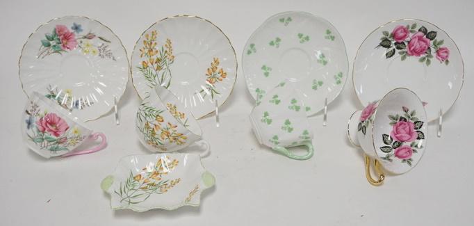 4 SHELLEY CUP & SAUCER SETS & A SMALL DISH (1 of 5)