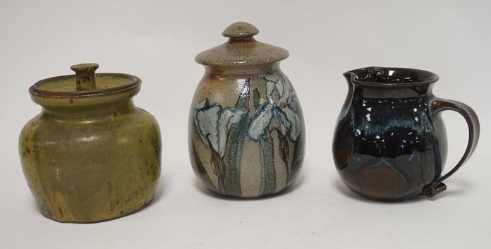 3 PC MODERN POTTERY LOT 2 COVERED JAR & A PITCHER (1 of 4)