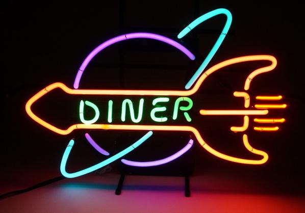 CONTEMPORARY NEON DINER SIGN: CONTEMPORARY NEON DINER SIGN, 23 1/2 IN X 17 IN