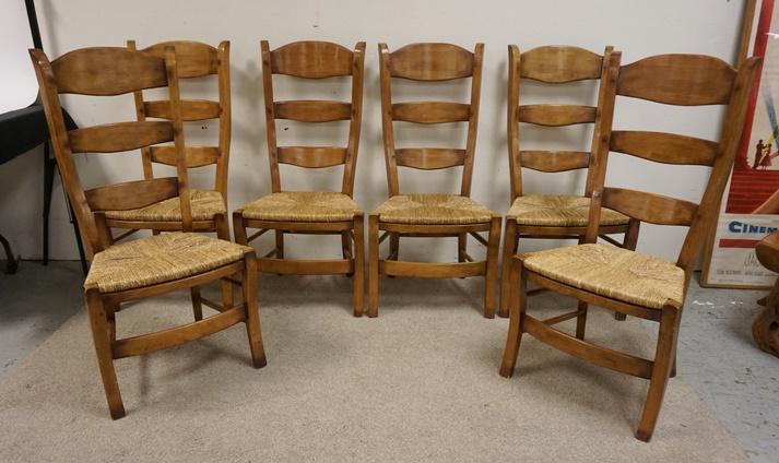 SET OF 6 LADDER BACK RUSH SEAT CHAIRS (1 of 3)
