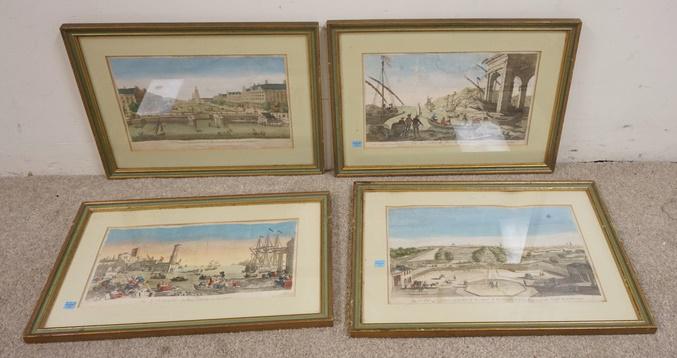 4 EARLY HAND COLORED ENGRAVINGS IN MATCHING FRAMES (1 of 5)
