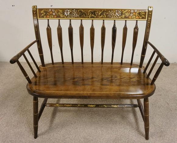 NICHOLS AND STONE STENCIL DECORATED ARROW BACK BENCH (1 of 4)