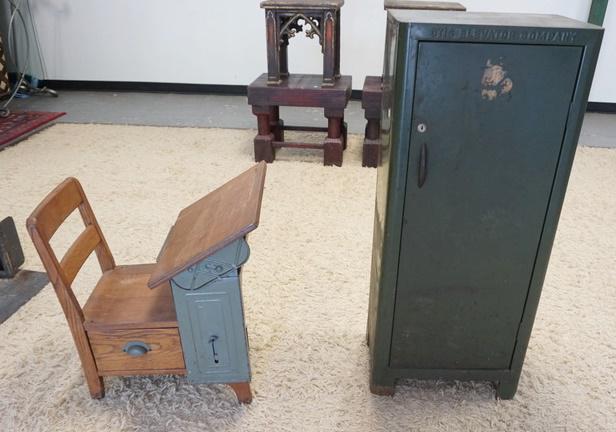 CHILDS SCHOOL DESK & INDUSTRIAL CABINET (1 of 2)