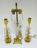 25: 3 BRASS & GLASS TABLE LAMPS; PR W/HANGING CRYSTAL O