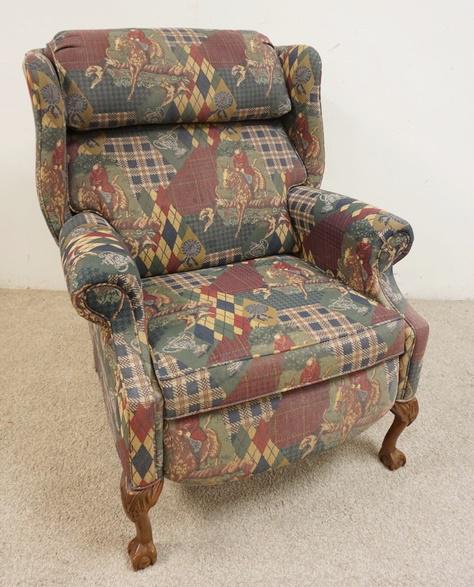 LA-Z-BOY WING CHAIR W/HUNT SCENE UPHOLSTERY (1 of 2)