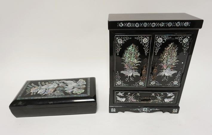 ASIAN JEWELRY AND SMOKING BOXES. BLACL LACQUER AND MOP (1 of 2)