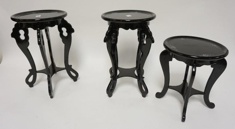 3 SMALL BLACK LACQUER STANDS W/MOP INLAY (1 of 2)