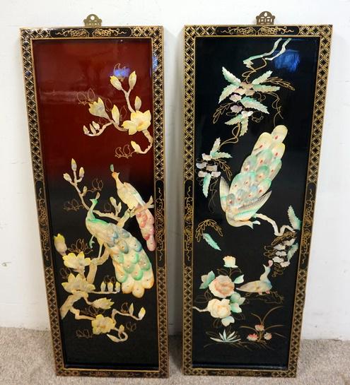 PAIR OF ASIAN WALL PLAQUES WITH RELIEF DECORATION (1 of 3)