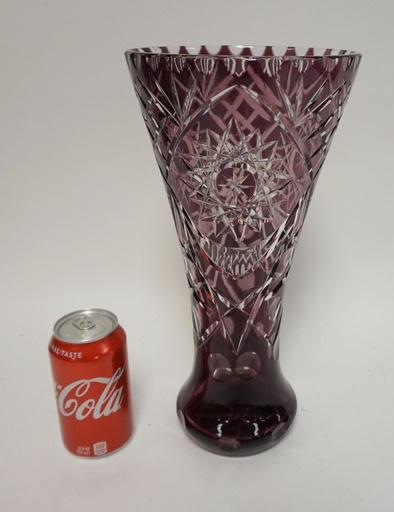 TALL AMETHYST CUT TO CLEAR VASE (1 of 2)