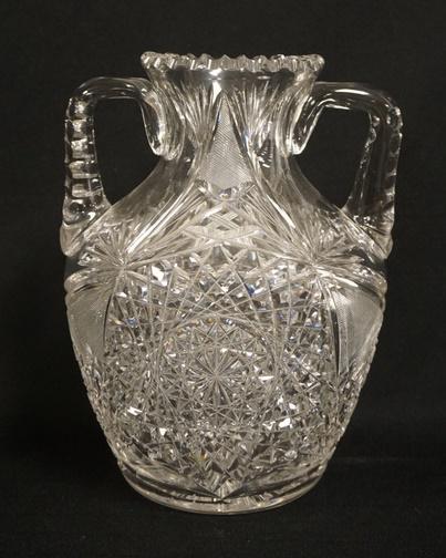 LARGE 2 HANDLED CUT  GLASS VASE (1 of 2)
