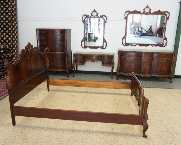 6 PC SWAN CARVED MAHOGANY BEDROOM SET (1 of 12)