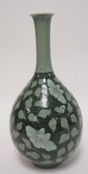 ASIAN DECORATED CELADON VASE (1 of 2)
