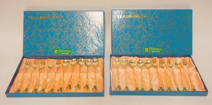 2 KOREAN BRASS KNIFE & FORK SET IN ORIGINAL BOXES (1 of 3)