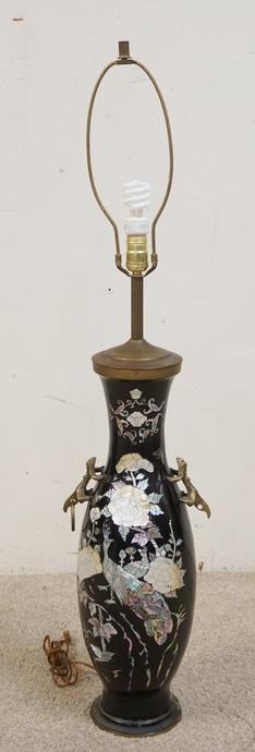 BRASS BLACK LACQUER LAMP W/ MOP INLAY (1 of 2)