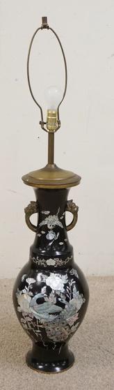 BRASS BLACK LACQUER LAMP W/ MOP INLAY (1 of 2)