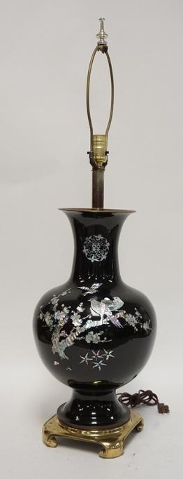 BRASS BLACK LACQUER LAMP W/ MOP INLAY (1 of 1)