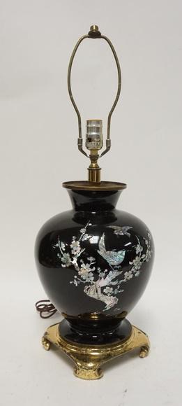 BRASS BLACK LACQUER LAMP W/ MOP INLAY (1 of 1)