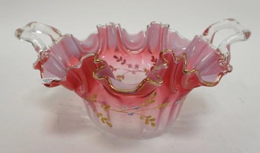 RUBINA OPALESCENT HAND PAINTED BOHEMIAN BASKET (1 of 2)