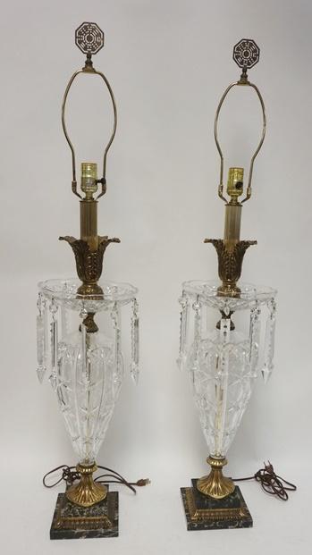 PR OF TALL CUT CRYSTAL LAMPS W/6 1/2 IN CUT PRISMS (1 of 2)