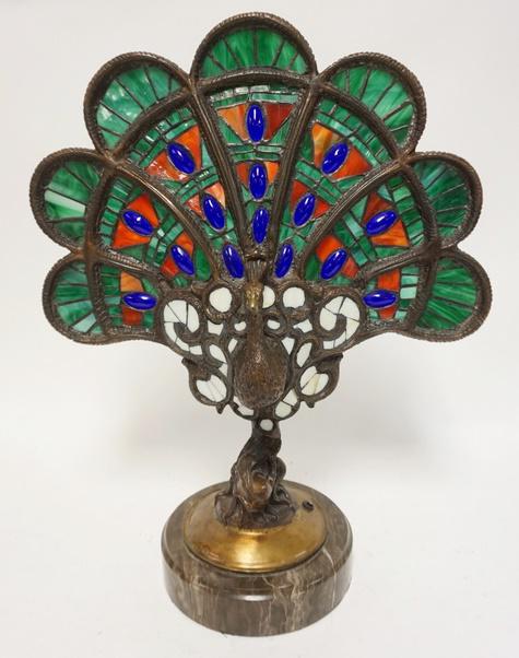 LEADED GLASS PEACOCK LAMP (1 of 3)