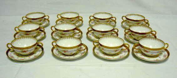 SET OF OLD ABBEY LIMOGES 2 HANDLED CUPS & SAUCERS
