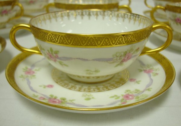 SET OF OLD ABBEY LIMOGES 2 HANDLED CUPS & SAUCERS - 2