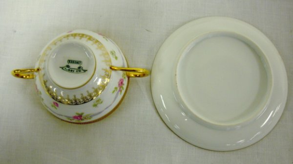 SET OF OLD ABBEY LIMOGES 2 HANDLED CUPS & SAUCERS - 3