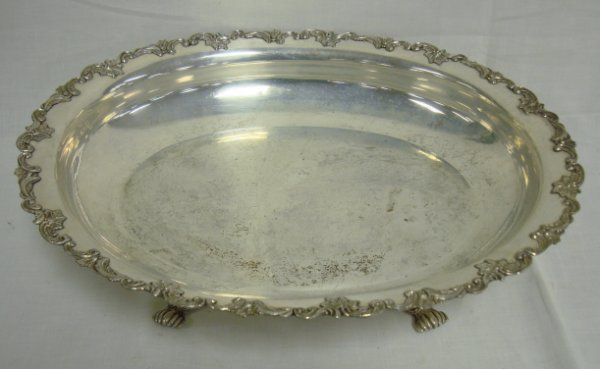 LARGE FOOTED SILVER PLATED SERVING BOWL; HAS RELI - 2